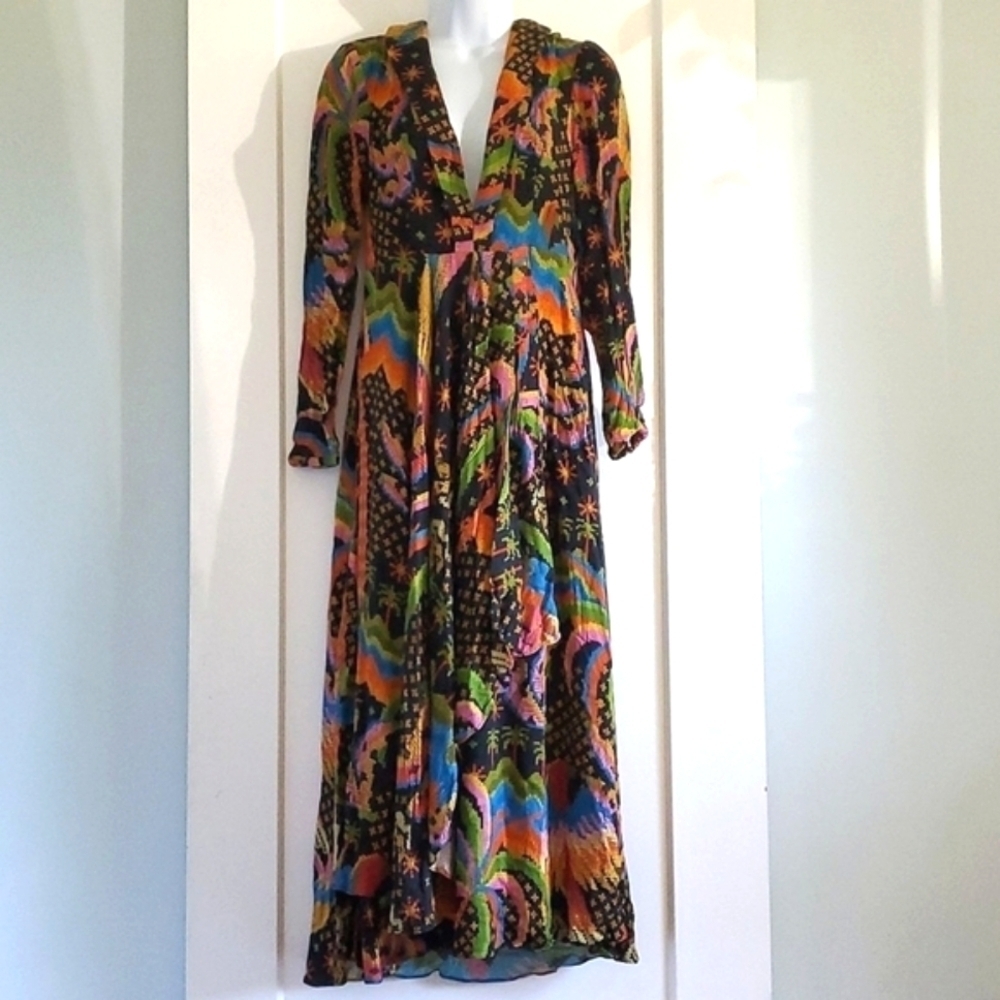 NWT FARM RIO Macaw Island black long sleeve maxi dress size small. - Picture 3 of 10